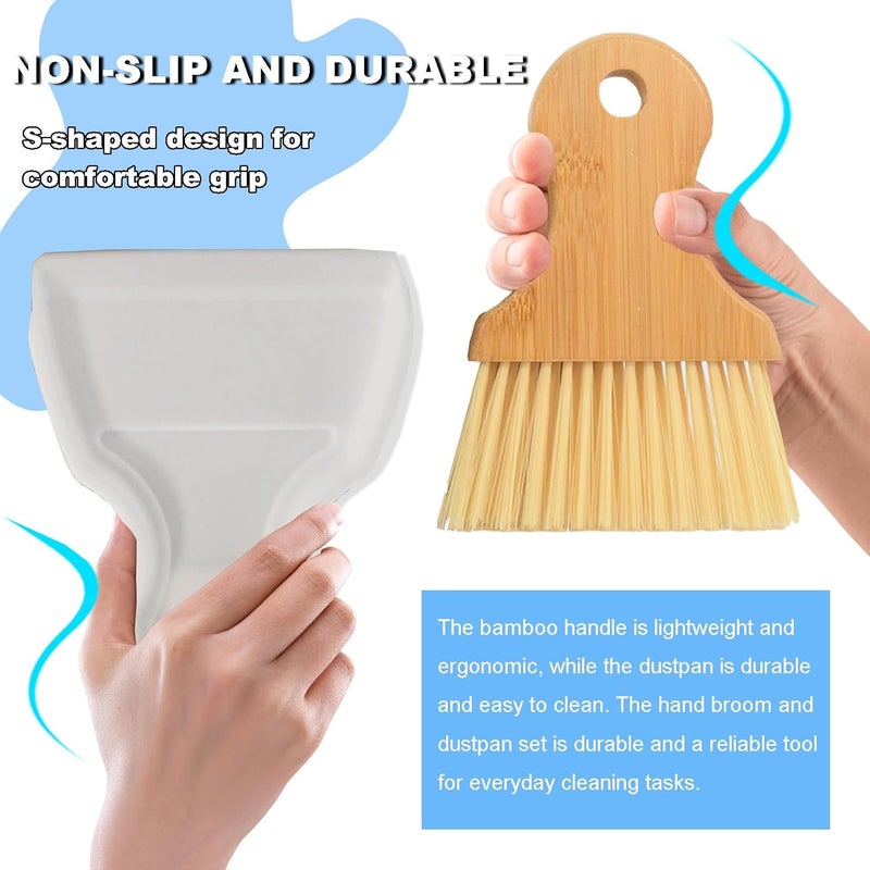 BSMstone Mini Broom and Dustpan Set Portable Hand Broom with Bamboo Handle Small Crumb Sweeper for Home, Bathroom, Kitchen, Car Interior, Office, Pet Areas (White) - Image 5